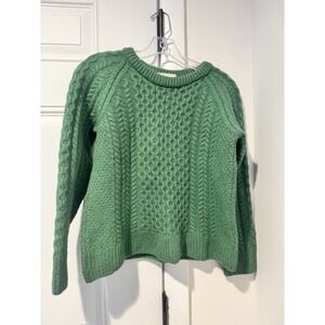 Original Aran Co Green Aran Merino Wool Cableknit Sweater Women's S Pullover
